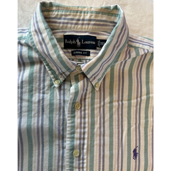 Ralph Lauren Classic Fit purple/blue/green Striped purple Pony Button XXL Shirt - Picture 4 of 10